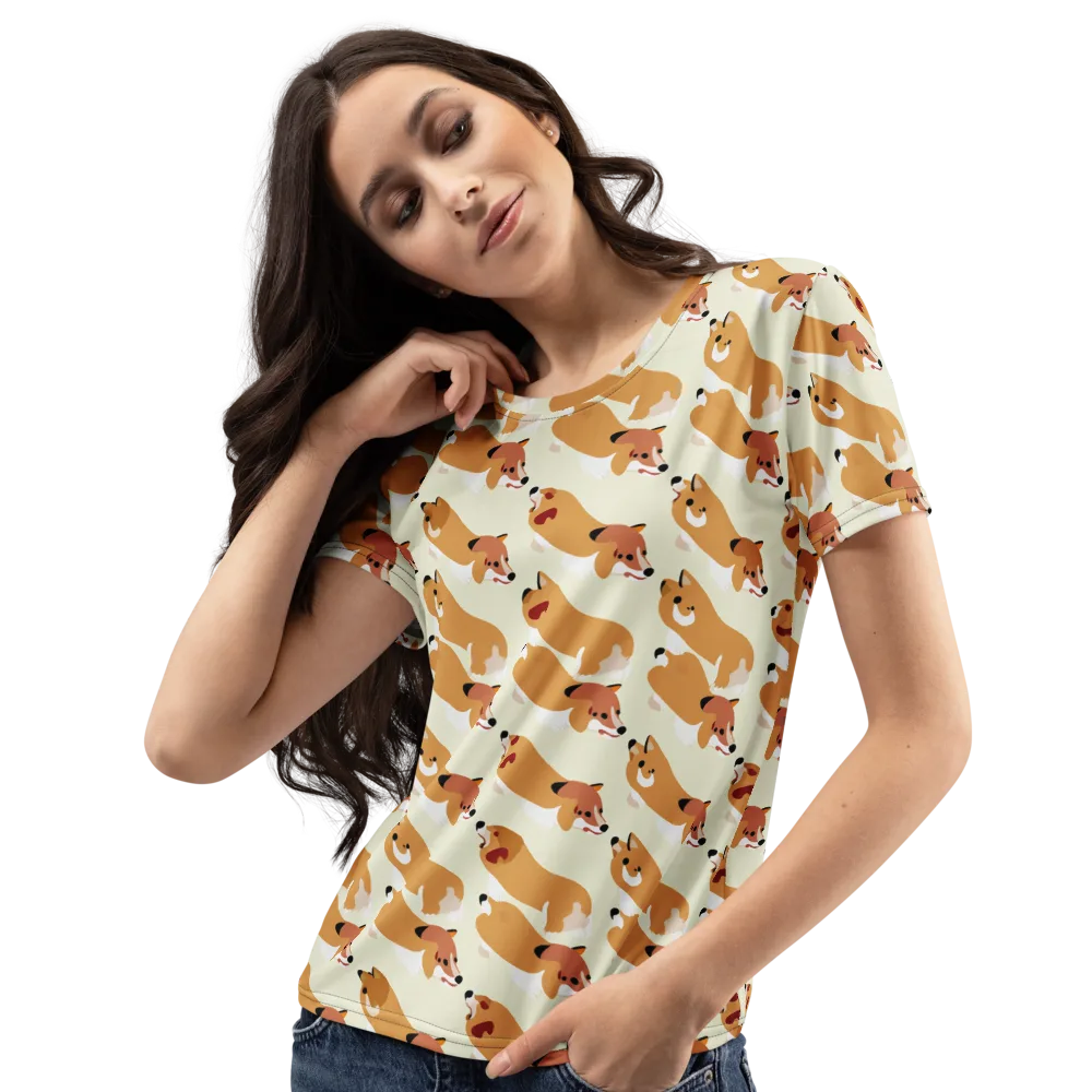 Butterscotch Pups on Women's Crew Neck T-Shirt — Left Front