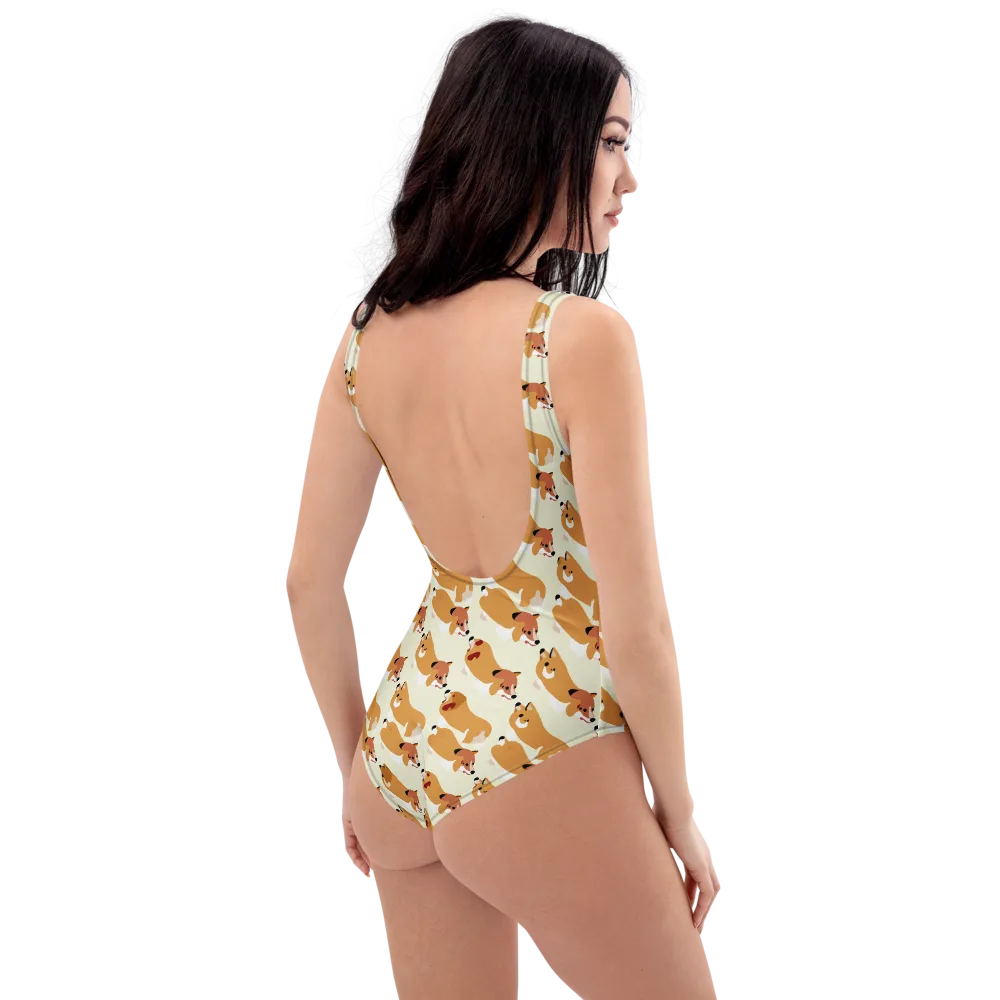 Butterscotch Pups on One-Piece Swimsuit — Right Back
