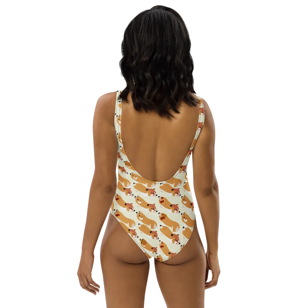 Butterscotch Pups on One-Piece Swimsuit — Back