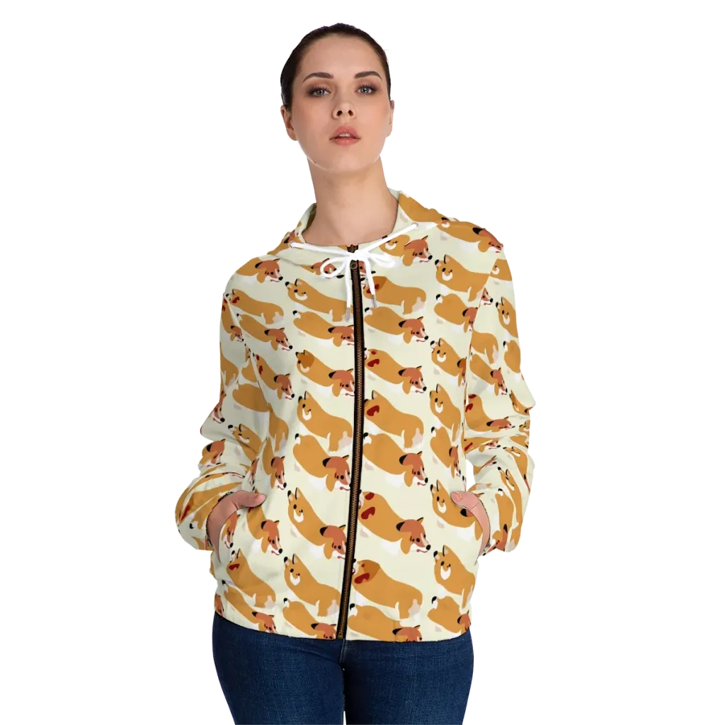Butterscotch Pups on Women's Full-Zip Hoodie — Front On Person