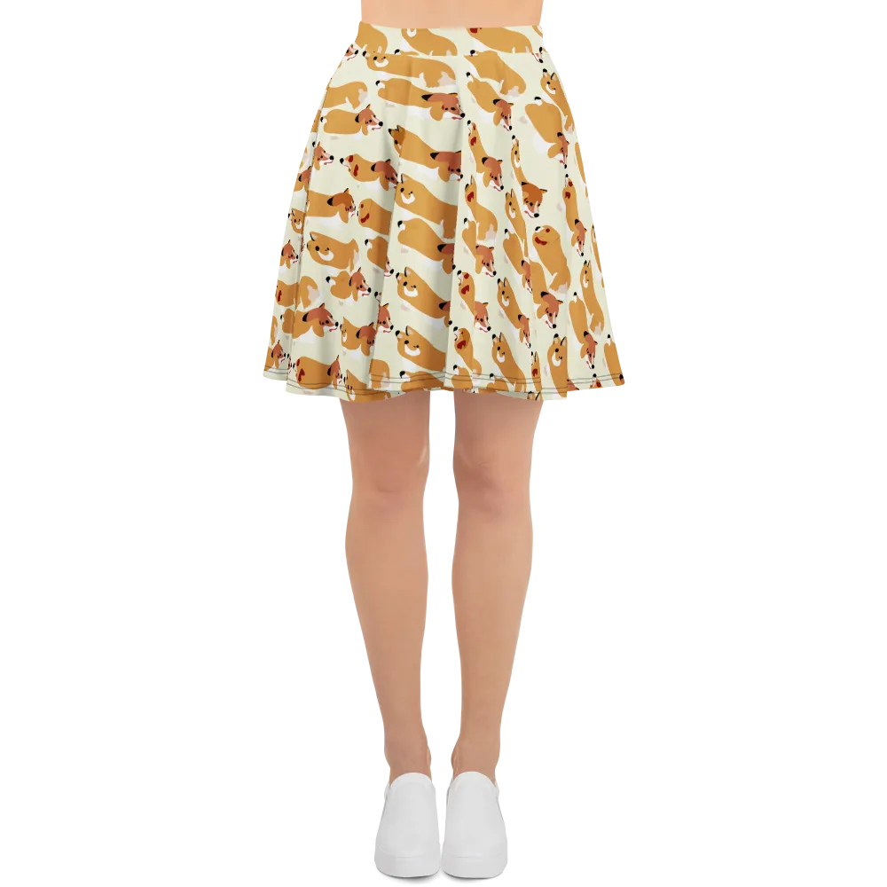 Butterscotch Pups on Skater Skirt — Front