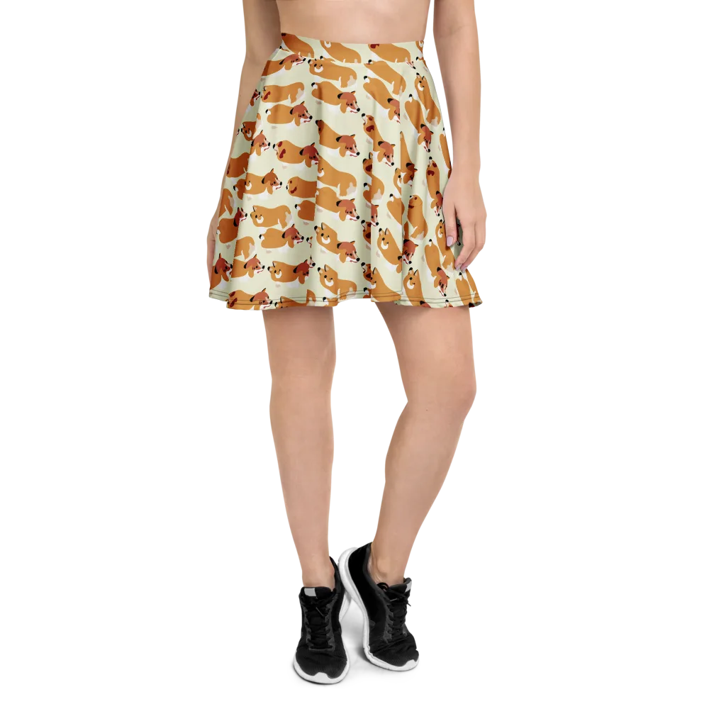 Butterscotch Pups on Skater Skirt — Front
