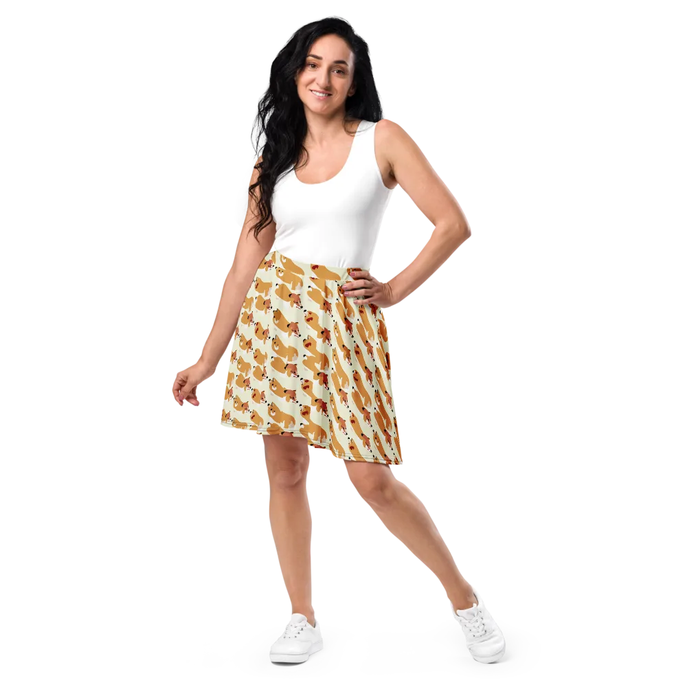 Butterscotch Pups on Skater Skirt — Front