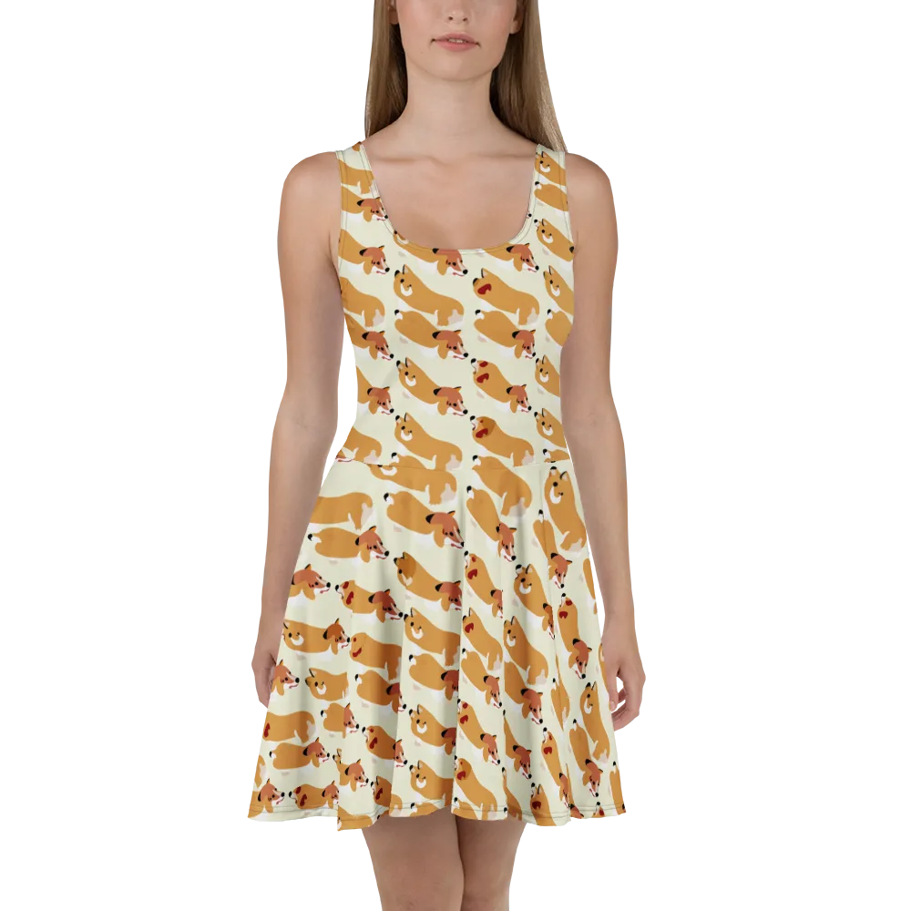 Butterscotch Pups on Skater Dress — Front