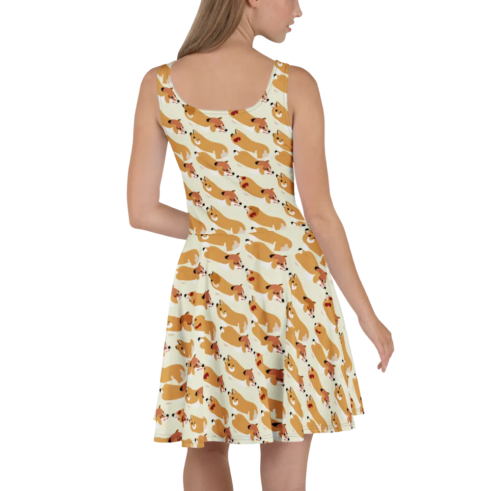 Butterscotch Pups on Skater Dress — Back