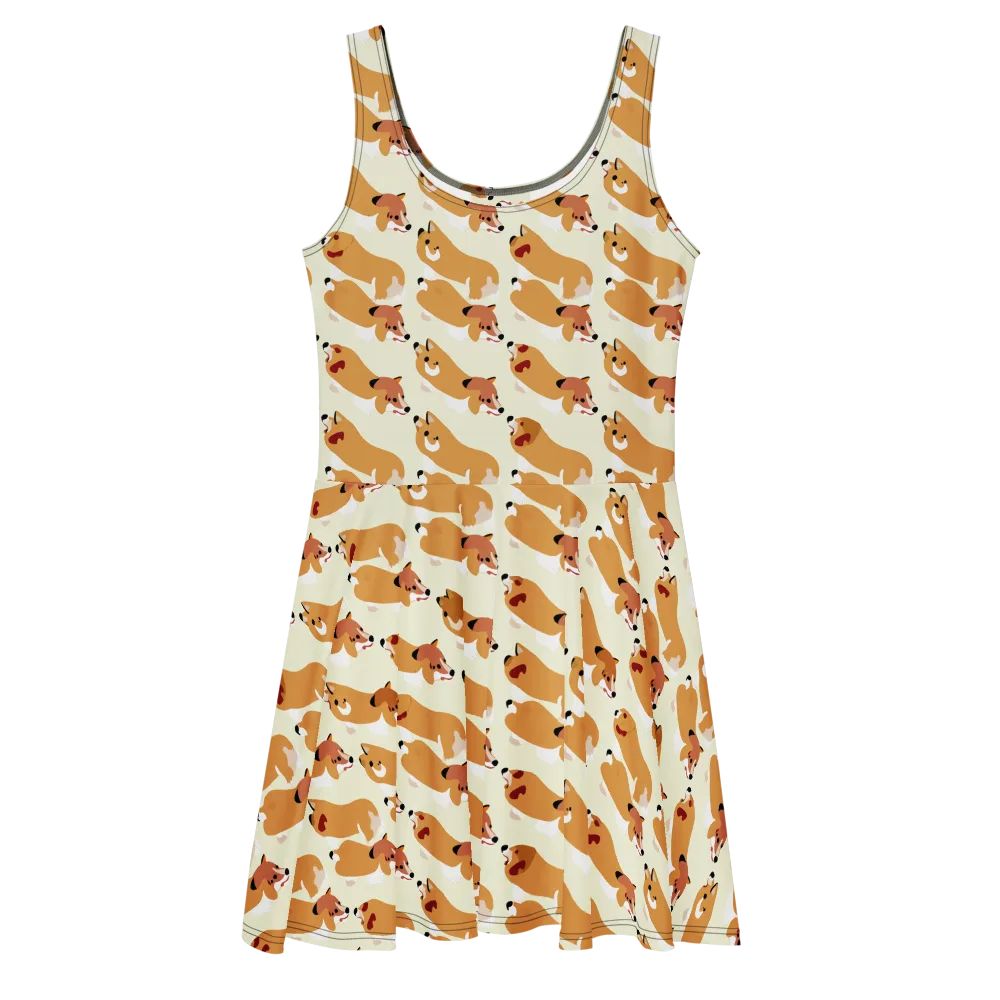 Butterscotch Pups on Skater Dress — Front