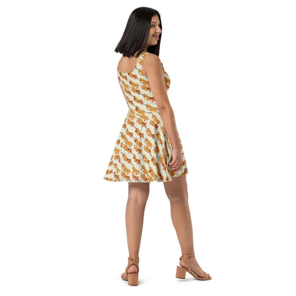 Butterscotch Pups on Skater Dress — Right