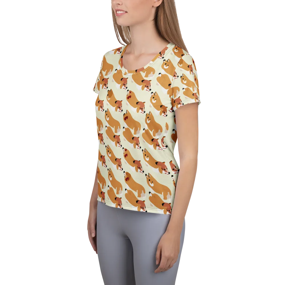 Butterscotch Pups on Women's Athletic T-Shirt — Left