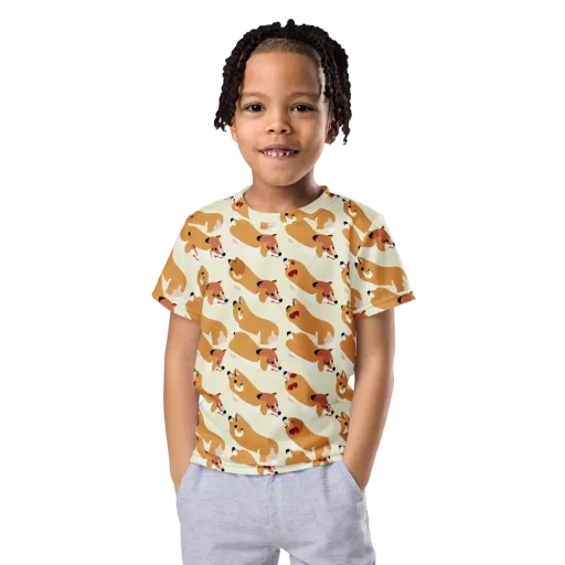 Butterscotch Pups on a Kids Crew Neck T-Shirt