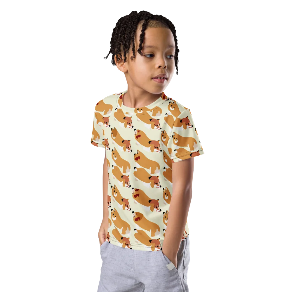 Butterscotch Pups on Kids Crew Neck T-Shirt — Left Front