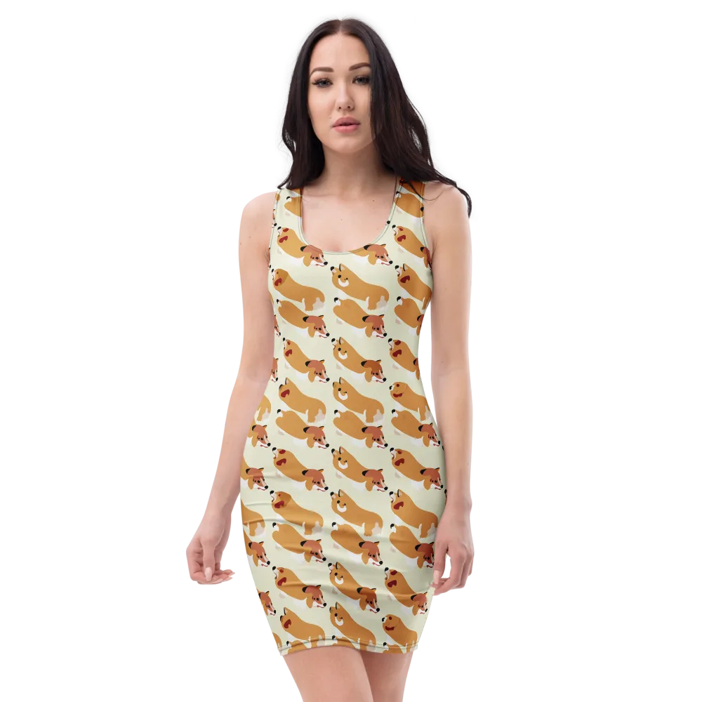 Butterscotch Pups on Bodycon Dress — Front