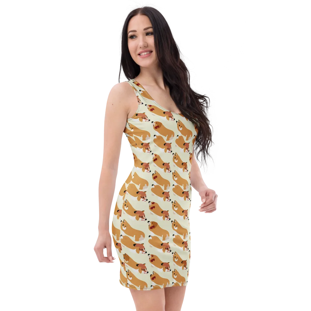 Butterscotch Pups on Bodycon Dress — Right Front
