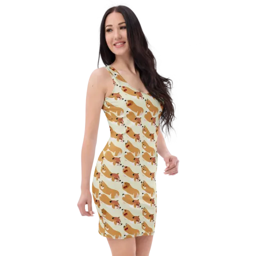 Butterscotch Pups on a Bodycon Dress