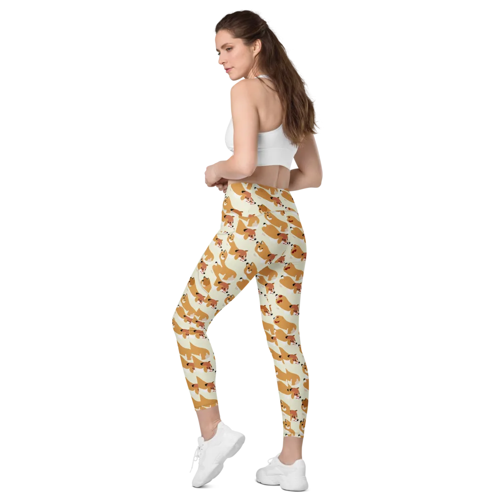 Butterscotch Pups on Leggings with Pockets — Left Back