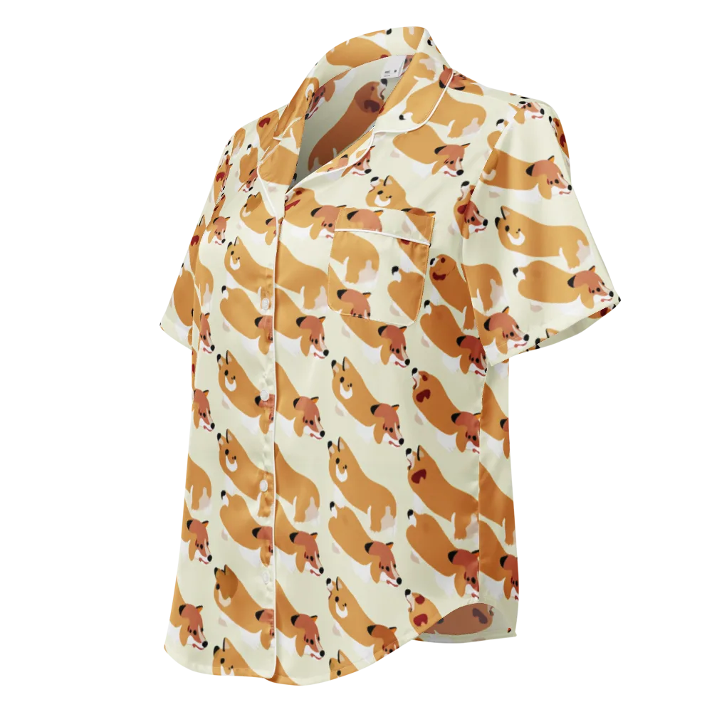 Butterscotch Pups on Women's Short Sleeve Pajama Top — Left Front