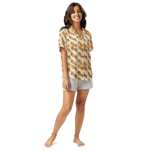 Butterscotch Pups on a Women's Short Sleeve Pajama Top