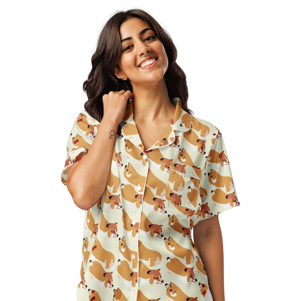Butterscotch Pups on Women's Short Sleeve Pajama Top — Front