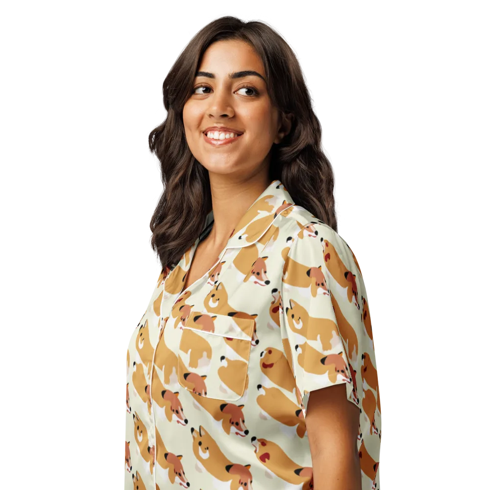 Butterscotch Pups on Women's Short Sleeve Pajama Top — Left Front
