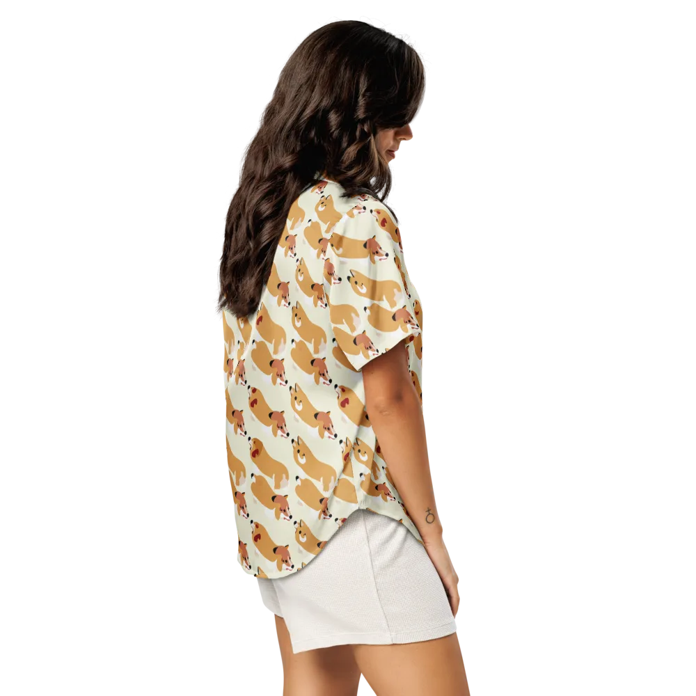 Butterscotch Pups on Women's Short Sleeve Pajama Top — Right Back