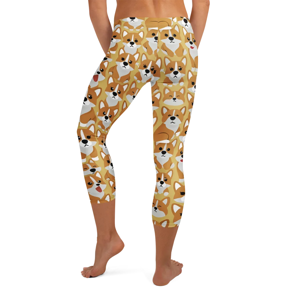 Amber Corgi Parade on Capri Leggings — Back