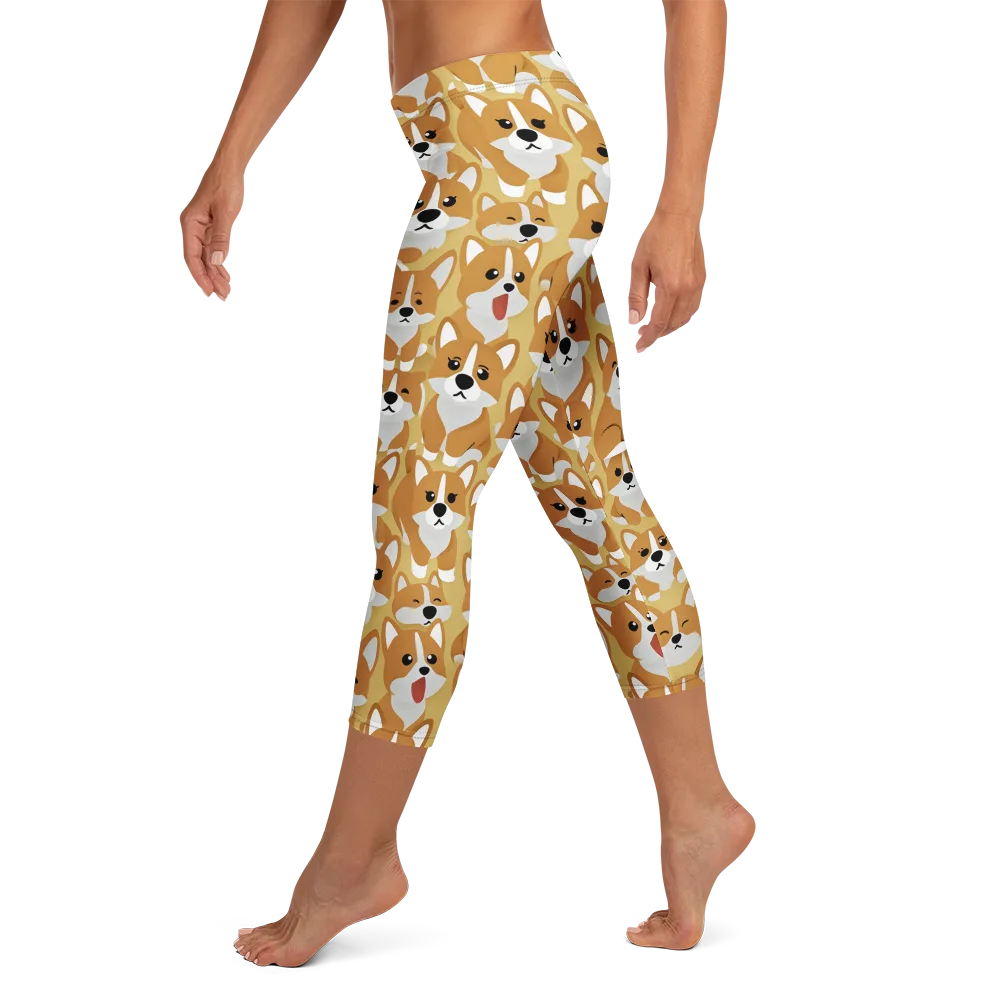 Amber Corgi Parade on Capri Leggings — Left