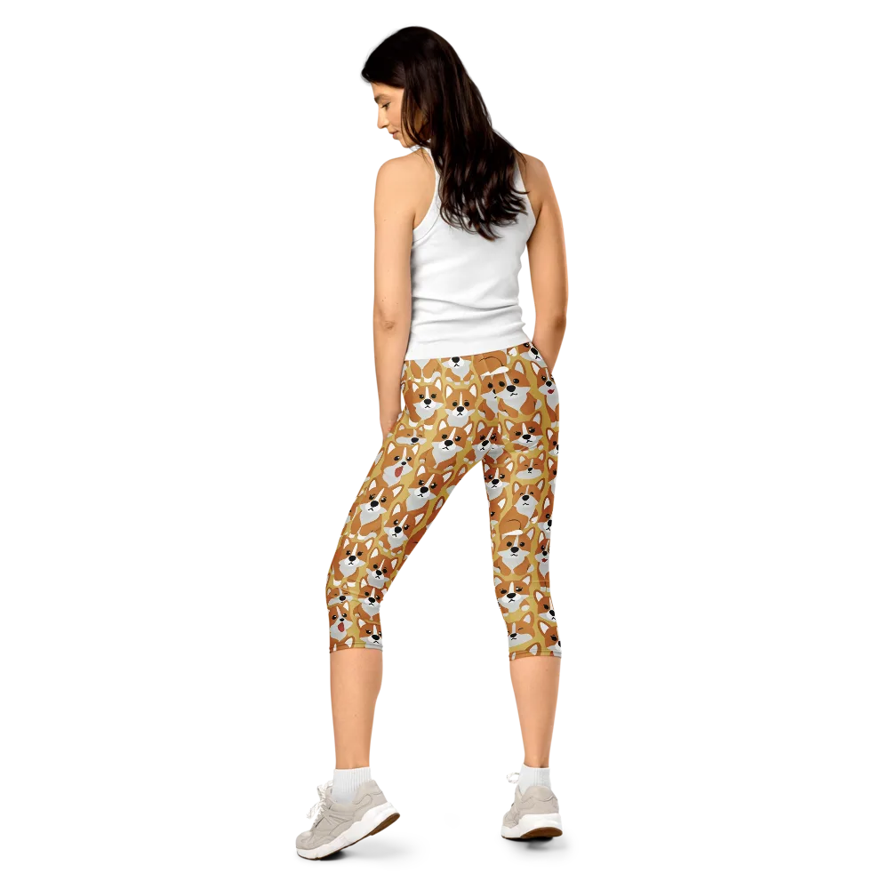 Amber Corgi Parade on Capri Leggings — Back