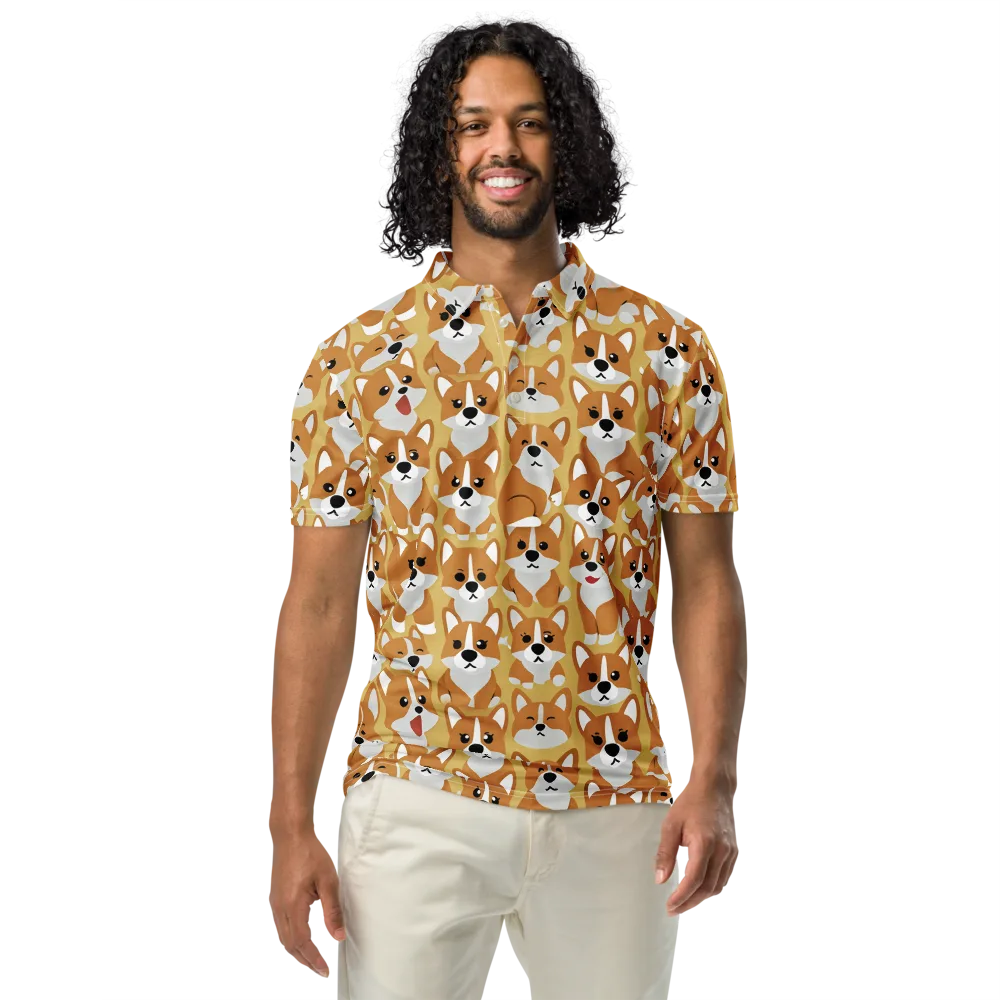 Amber Corgi Parade on Men's Slim Fit Polo Shirt — Front