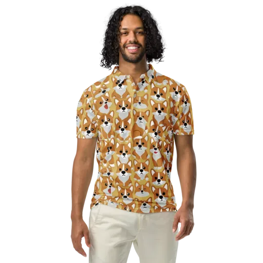 Amber Corgi Parade on a Men's Slim Fit Polo Shirt