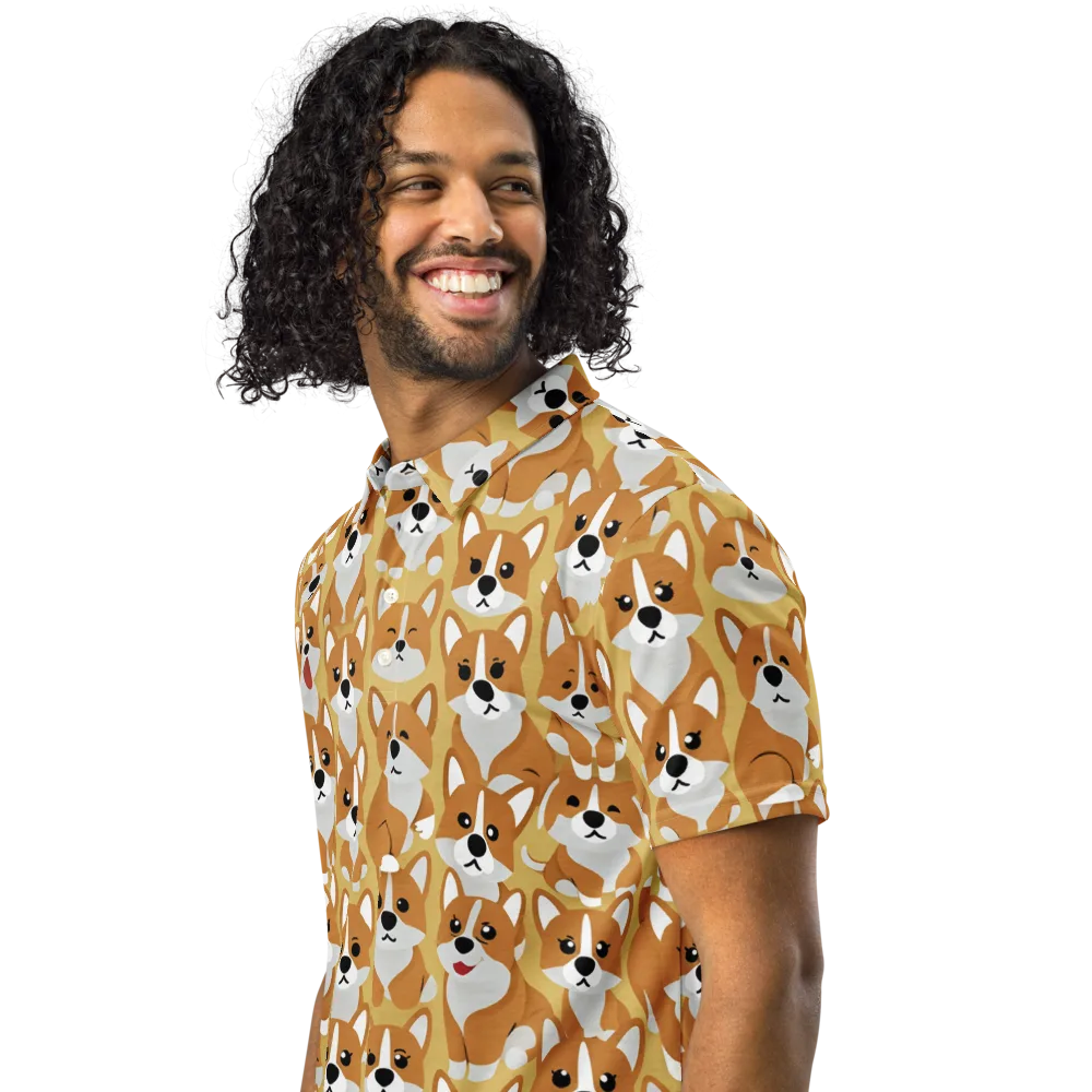 Amber Corgi Parade on Men's Slim Fit Polo Shirt — Left Front