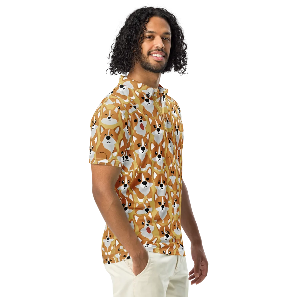 Amber Corgi Parade on Men's Slim Fit Polo Shirt — Right Front