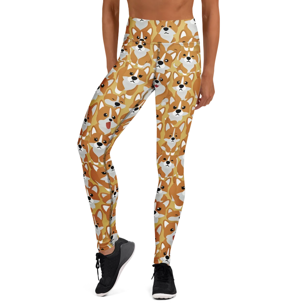 Amber Corgi Parade on Yoga Leggings — Front