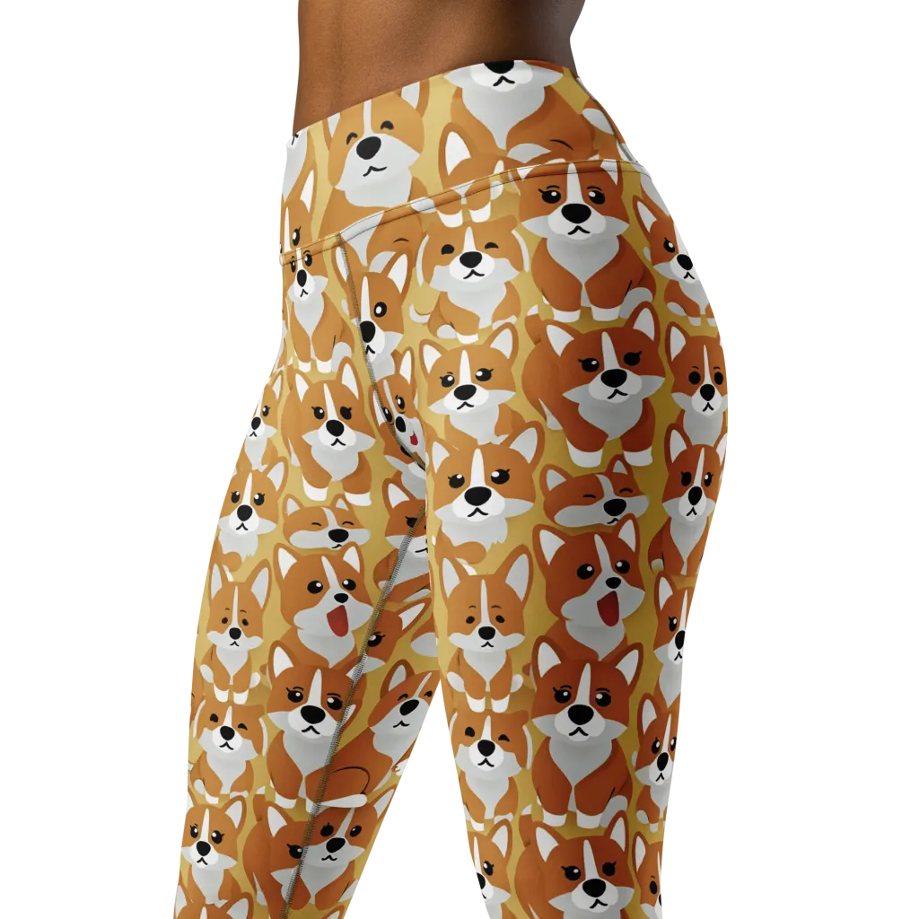 Amber Corgi Parade on Yoga Leggings — Left Front