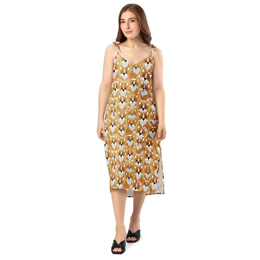 Amber Corgi Parade on Slip Dress — Front