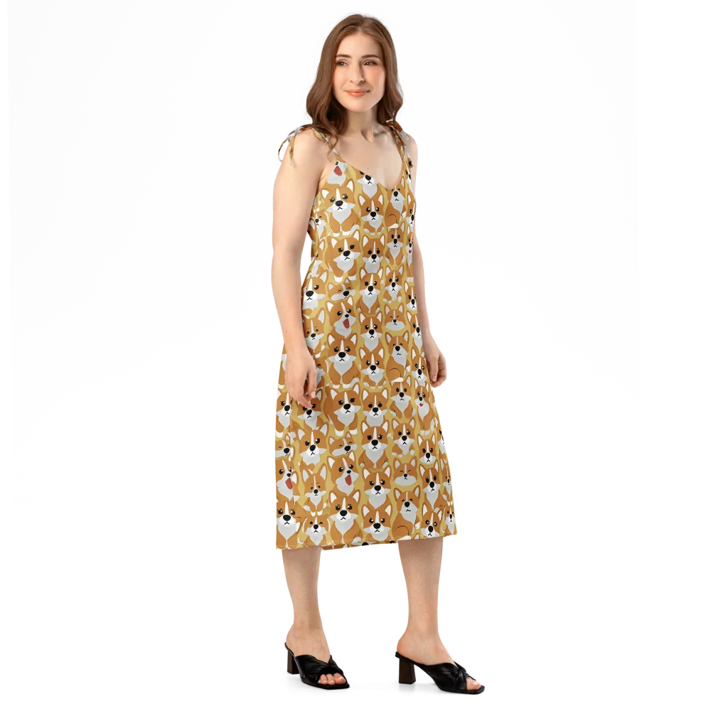 Amber Corgi Parade on Slip Dress — Right Front