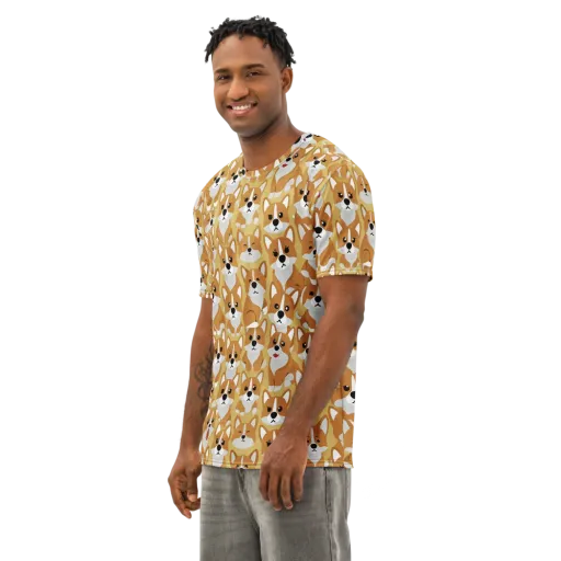 Amber Corgi Parade on a Men's Cotton Crew Neck T-Shirt