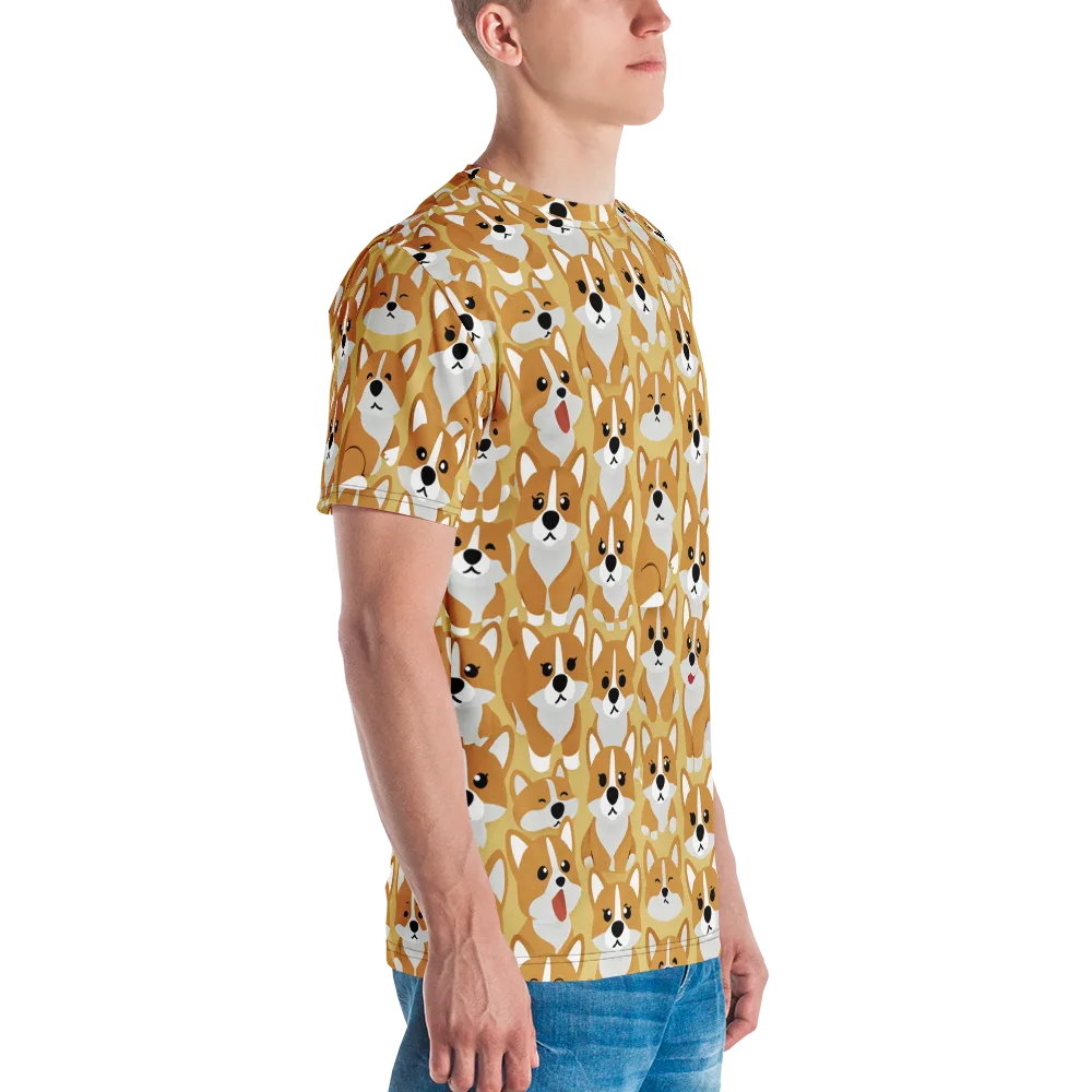 Amber Corgi Parade on Men's Crew Neck T-Shirt — Right