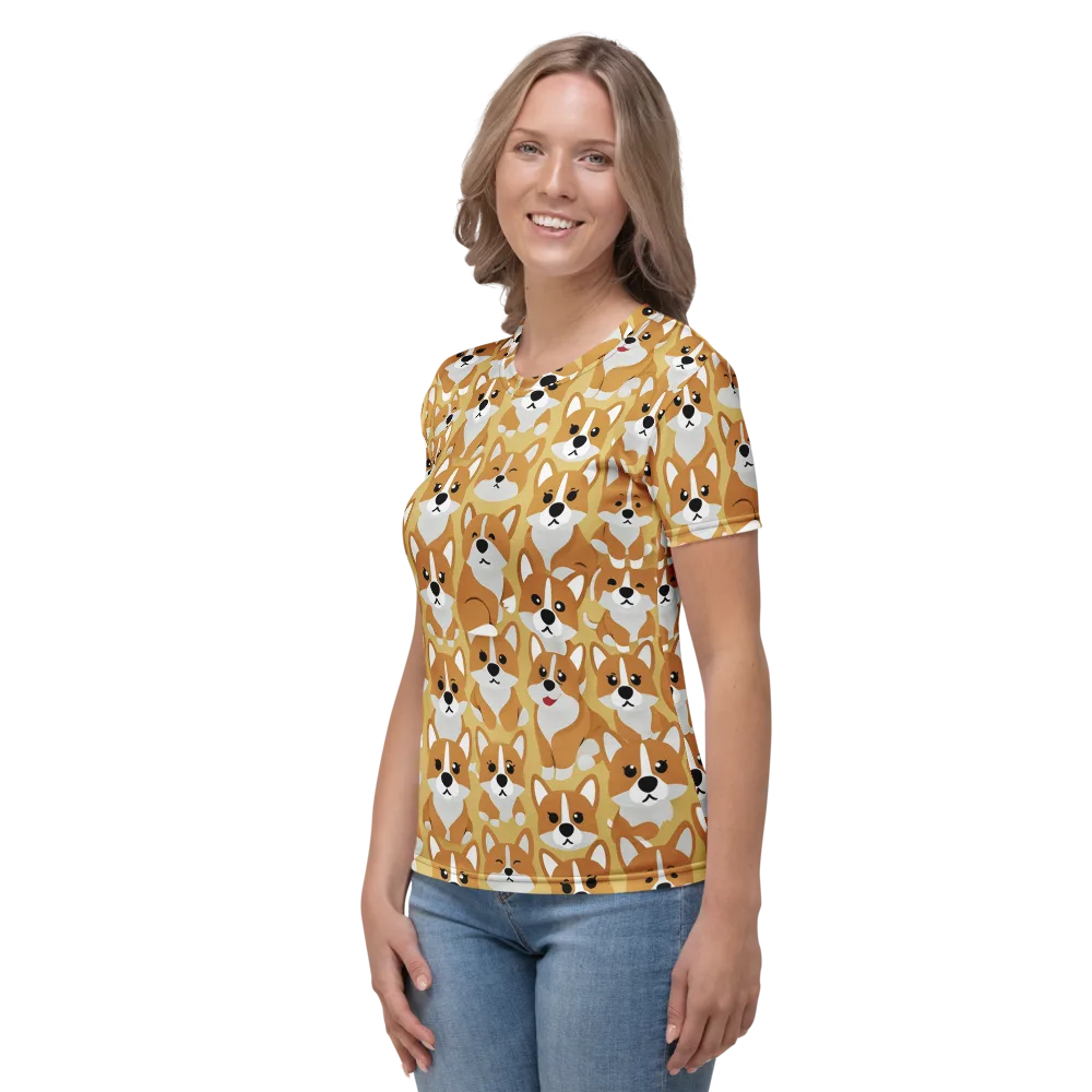 Amber Corgi Parade on Women's Crew Neck T-Shirt — Left