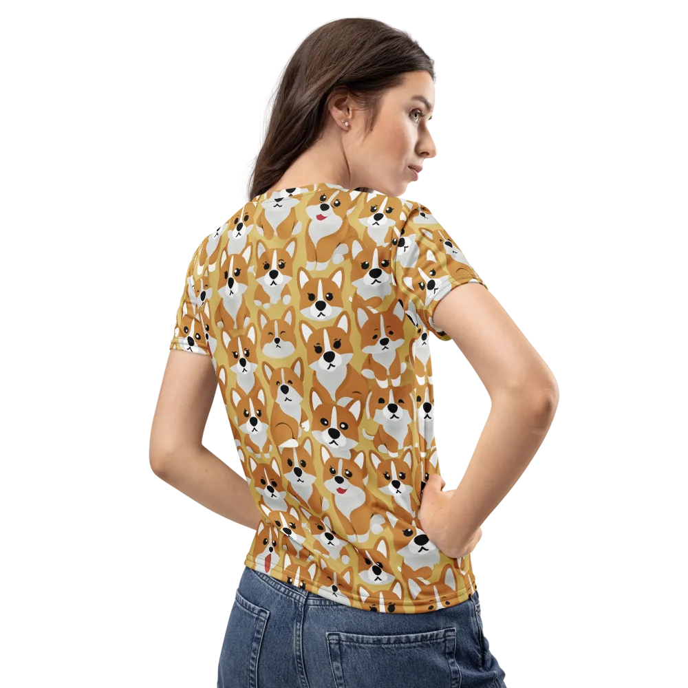 Amber Corgi Parade on Women's Crew Neck T-Shirt — Back