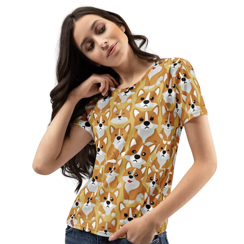Amber Corgi Parade on Women's Crew Neck T-Shirt — Left Front
