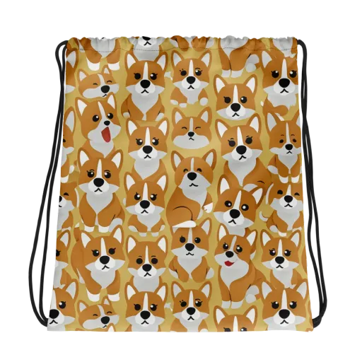 Amber Corgi Parade on a Drawstring Bag