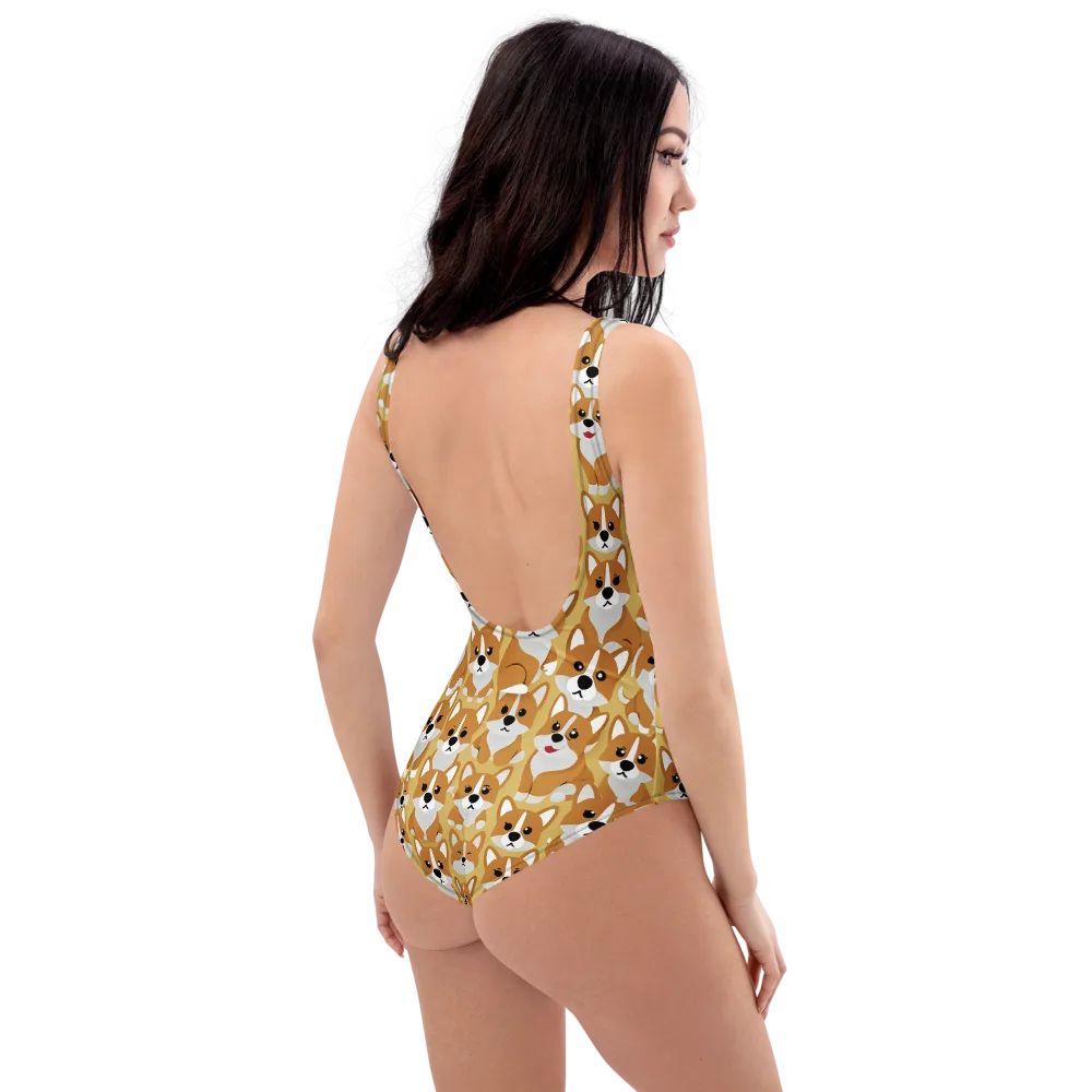 Amber Corgi Parade on One-Piece Swimsuit — Right Back