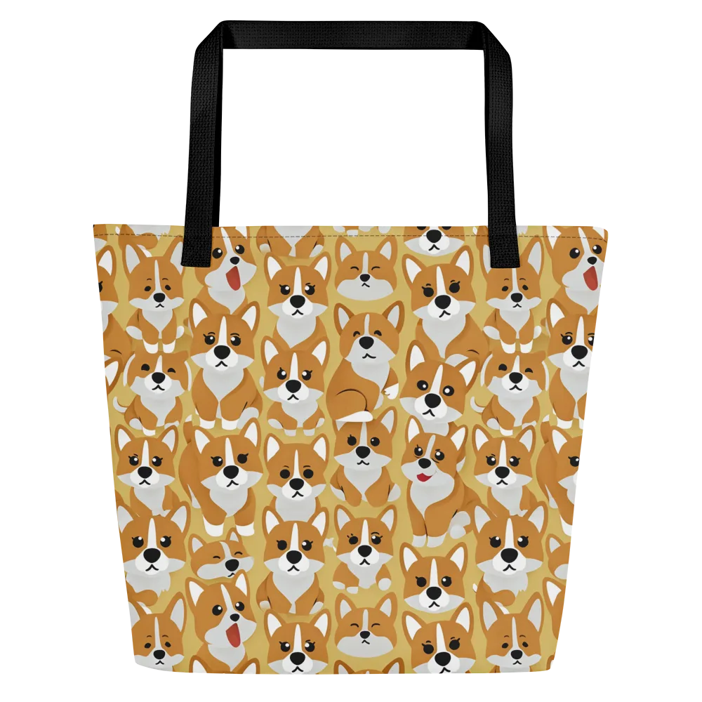 Amber Corgi Parade on Large Tote Bag W/ Pocket — Front