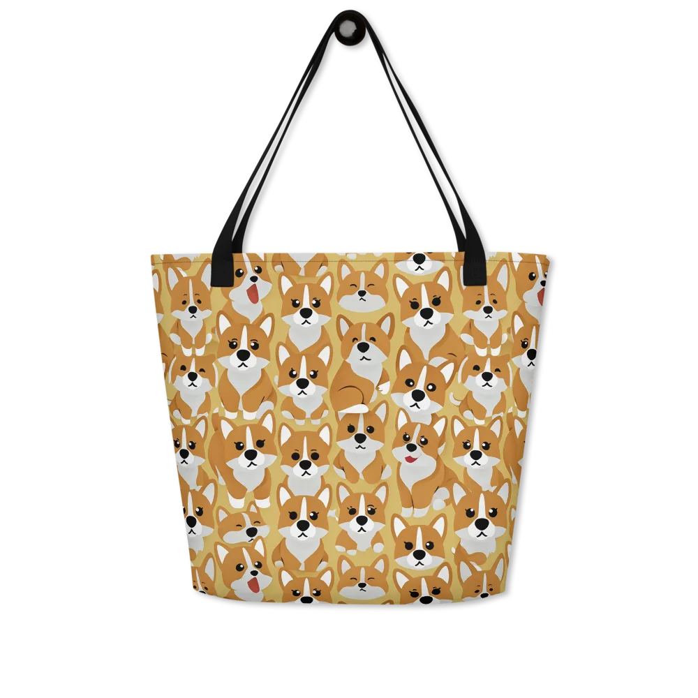 Amber Corgi Parade on Large Tote Bag W/ Pocket — Front