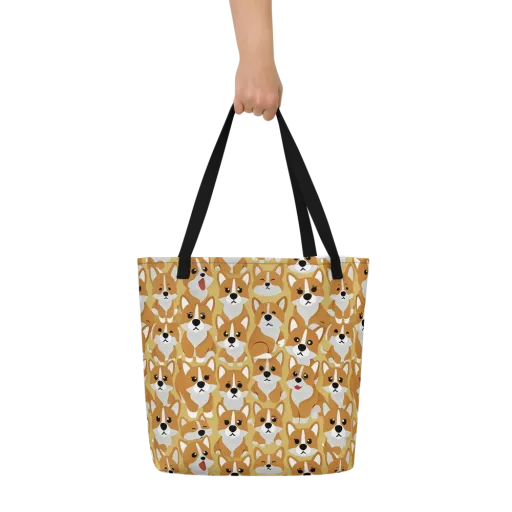 Amber Corgi Parade on a Large Tote Bag W/ Pocket