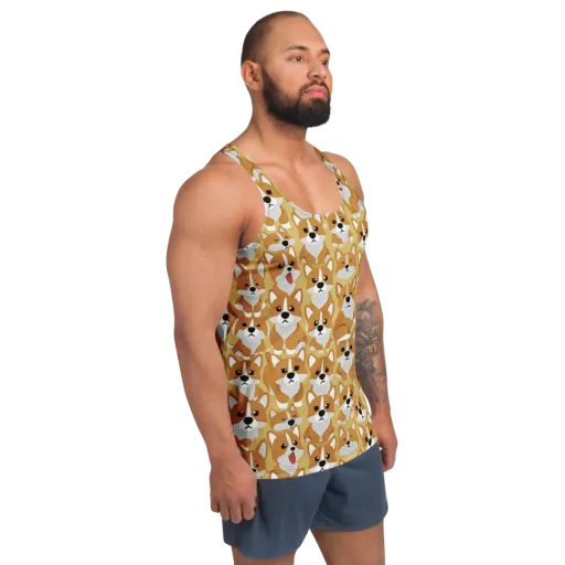 Amber Corgi Parade on a Men's Tank Top