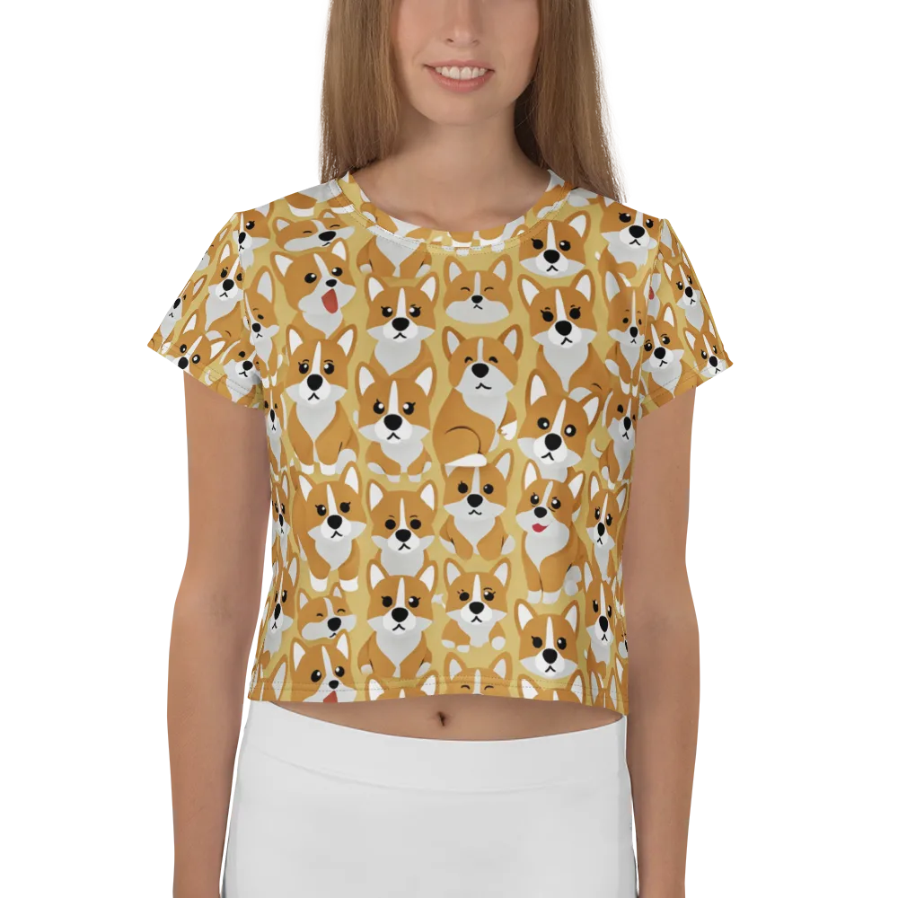 Amber Corgi Parade on Crop Tee — Front