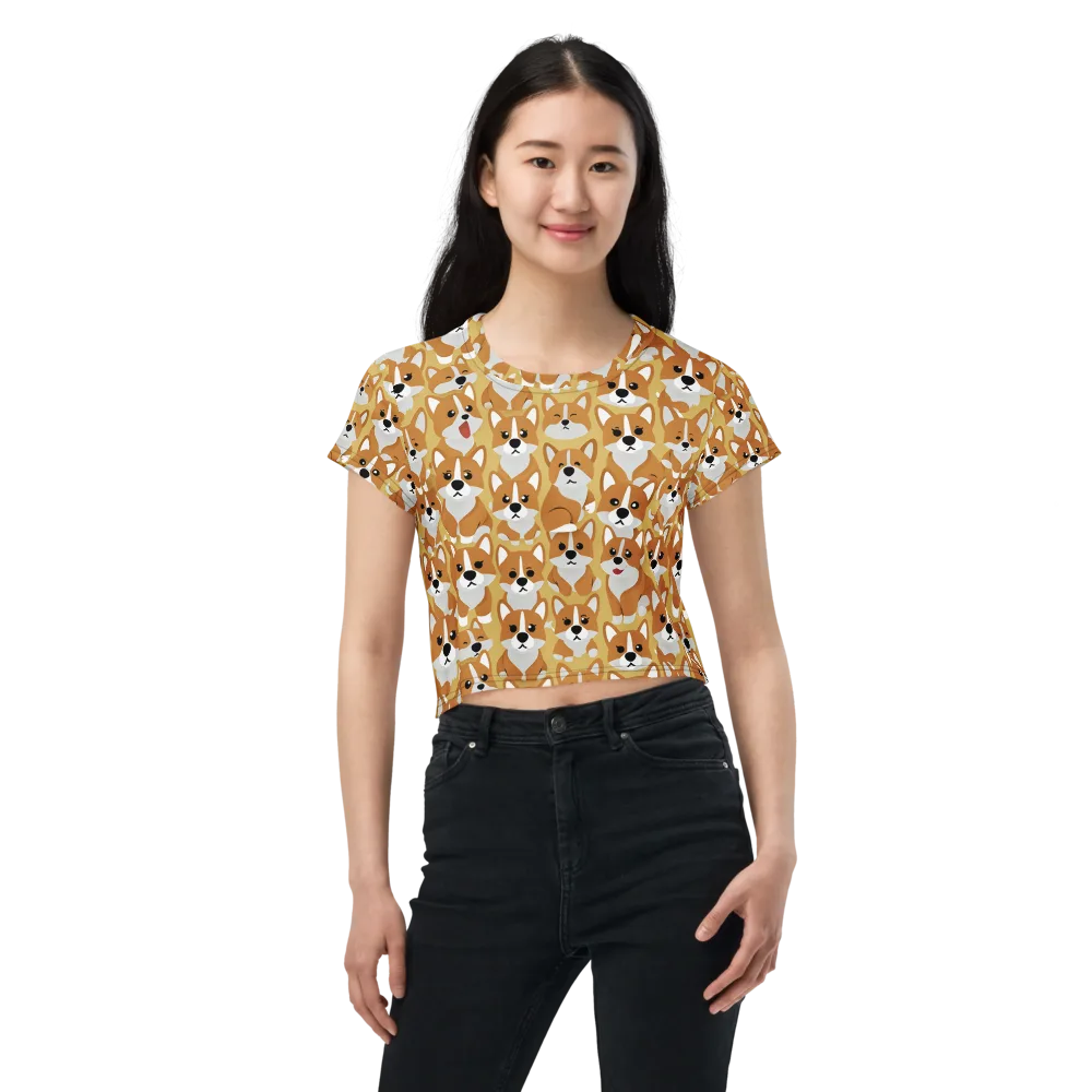 Amber Corgi Parade on Crop Tee — Front