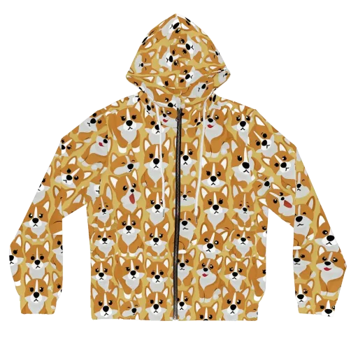 Amber Corgi Parade on a Women's Full-Zip Hoodie