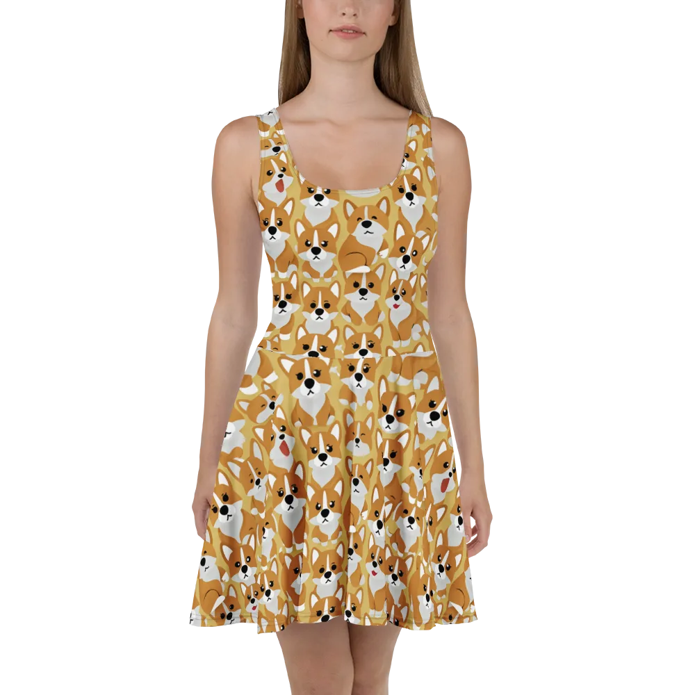 Amber Corgi Parade on Skater Dress — Front