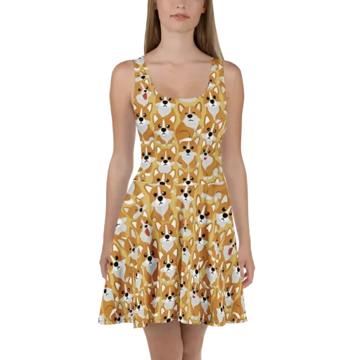 Amber Corgi Parade on a Skater Dress